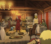 viking feast hall in gorm's village